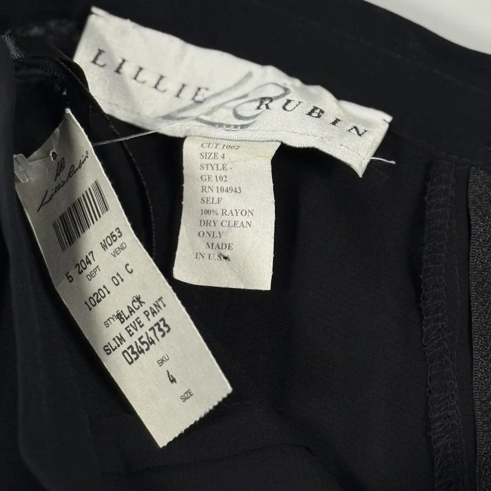 Vintage 90s Sheer Overlay Pants Sz 4 Black Slim Eve Wide Leg Palazzo USA NWT - Picture 4 of 10